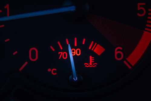 Close-up of temperature gauge on car dashboard